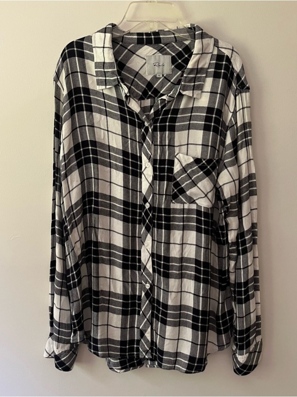 Rails Plaid Button Down Shirt White Black XL Relaxed Fall Winter